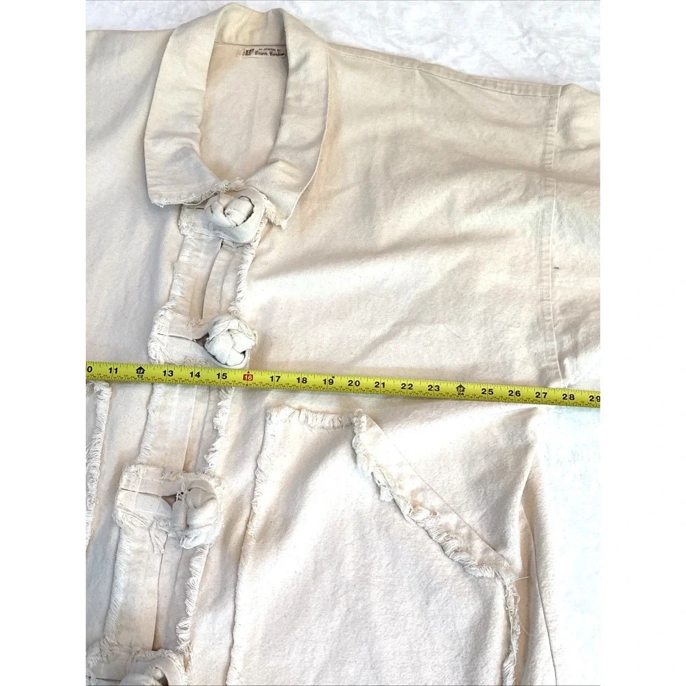 Vtg 70s Handmade Raw Edge Canvas Jacket Men Women Unlined Toggle Oversized Boho